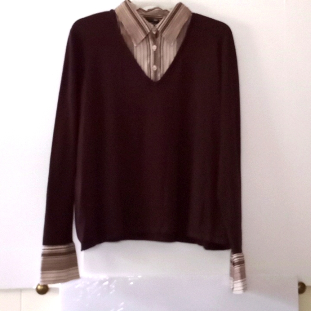 East 5th Women's Contrast Strip Collar Shirt Sweater - Size (3X) - Brown